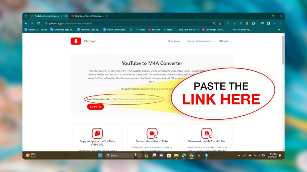 Paste tHE YouTube video URL